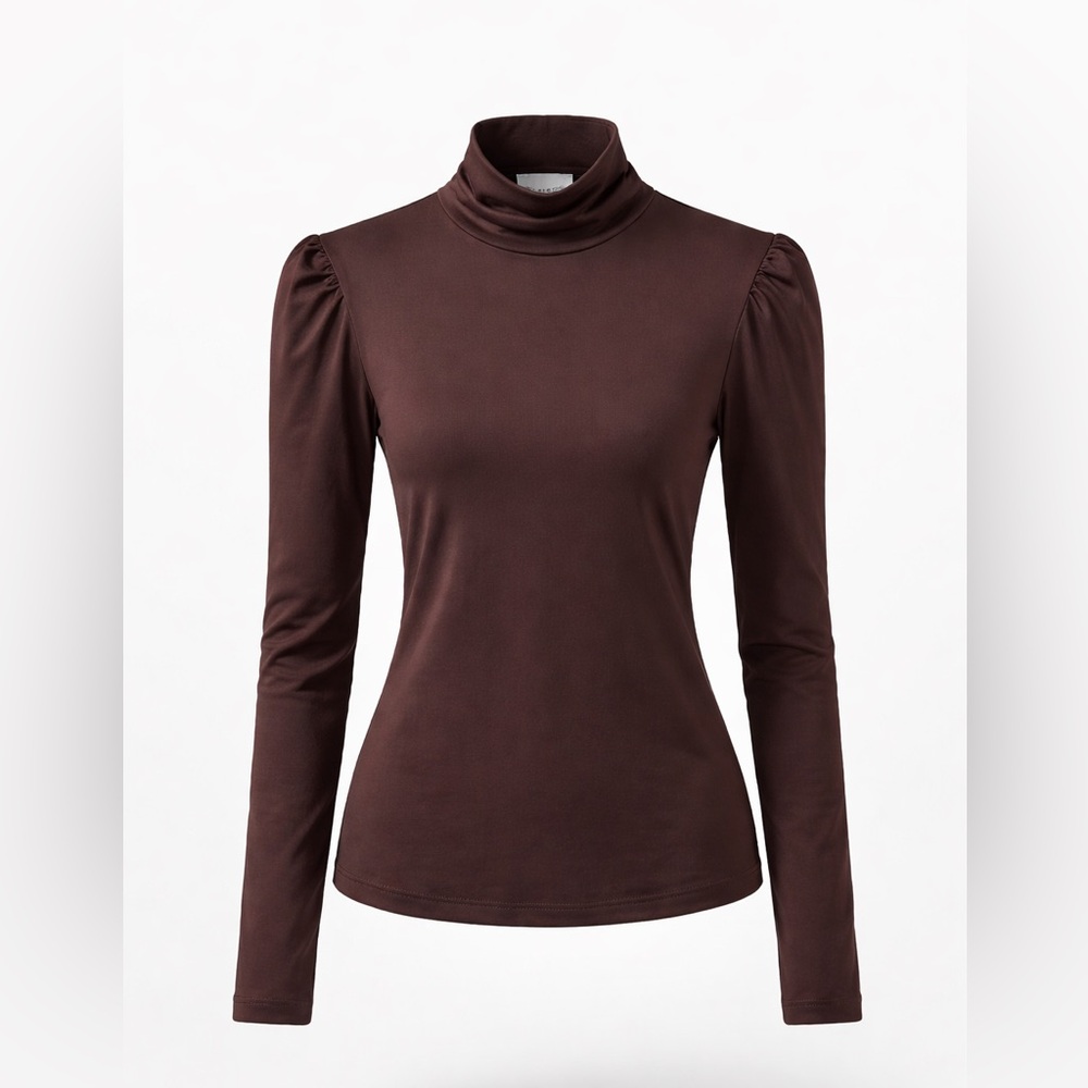 Byrdie Golf Social‎ Wear Tracks Turtleneck Golf Puff Shoulder Top Brown S